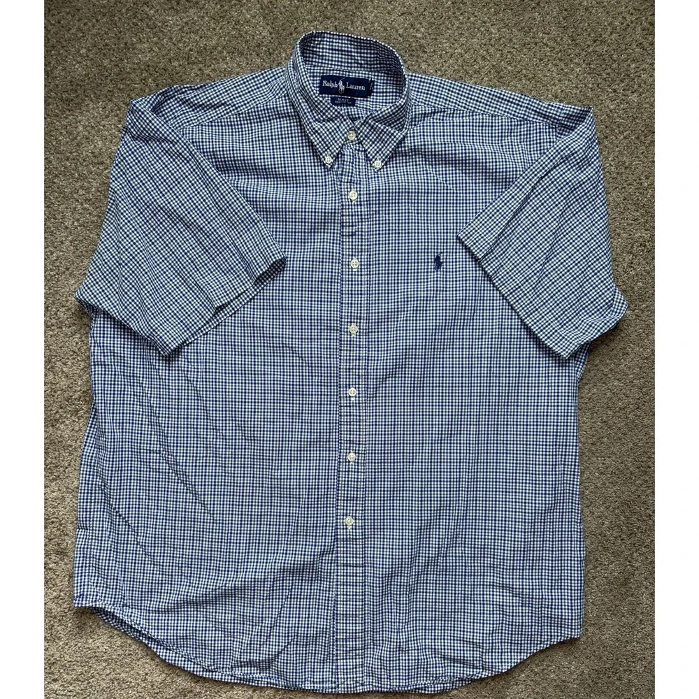 Polo Ralph Lauren‎ Mens Blake XL Short Sleeve Plaid Button Up Shirt Cotton Blue